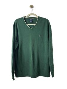 Polo Ralph Lauren Thermal Sweater Mens Size 2XL Green V-Neck Long Sleeve Logo